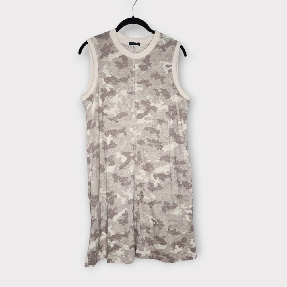 ATM Beige Gray Camo Print Sleeveless Shift Dress Casual Womens Small